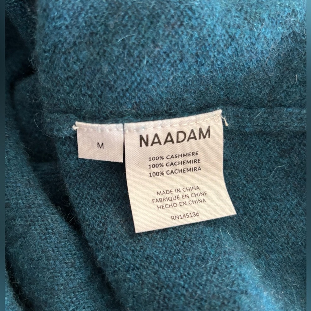 NAADAM 100% Cashmere Boatneck Sweater Peacock Blue Size Medium Lightweight Knit - Picture 4 of 6